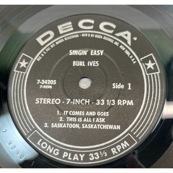 Burl Ives Singin Easy Compact 33 Jukebox 7" Record DECCA 7-34205 Mini LP - Picture 2 of 6